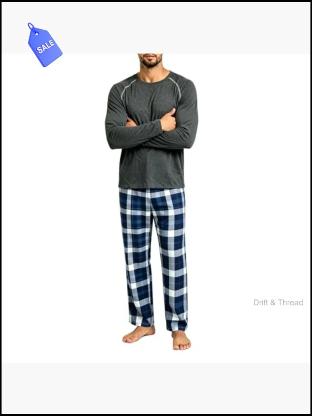 Men's Pajama Set Long Sleeve Tee with Cozy Plaid Pants Sleepwear